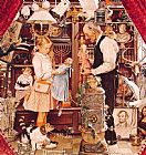 Norman Rockwell Canvas Paintings - April Fool Girl with Shopkeeper